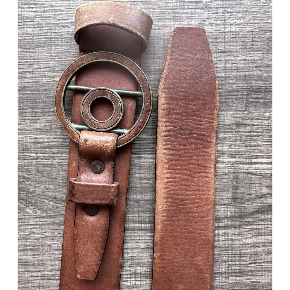 VTG Harness House Hand Waxed Steerhide Leather Belt 38 Brown Geometric 4270